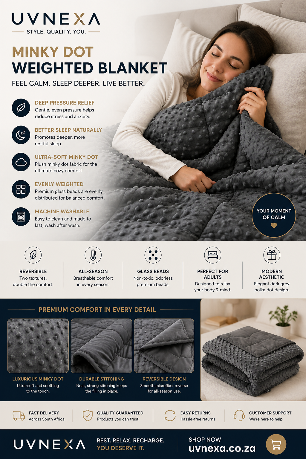 UVNEXA™ Minky Dot Weighted Blanket – Experience Deeper Sleep & Ultimate Comfort