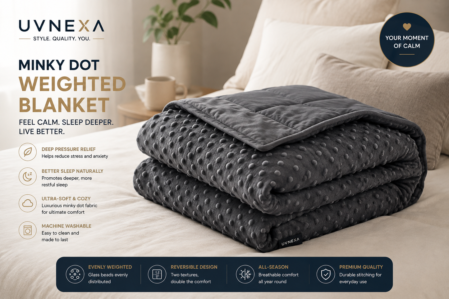 UVNEXA™ Minky Dot Weighted Blanket – Experience Deeper Sleep & Ultimate Comfort